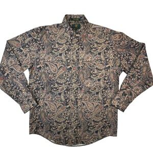 Vintage Club Room Paisley Shirt Mens Large 90s Cotton Button Up